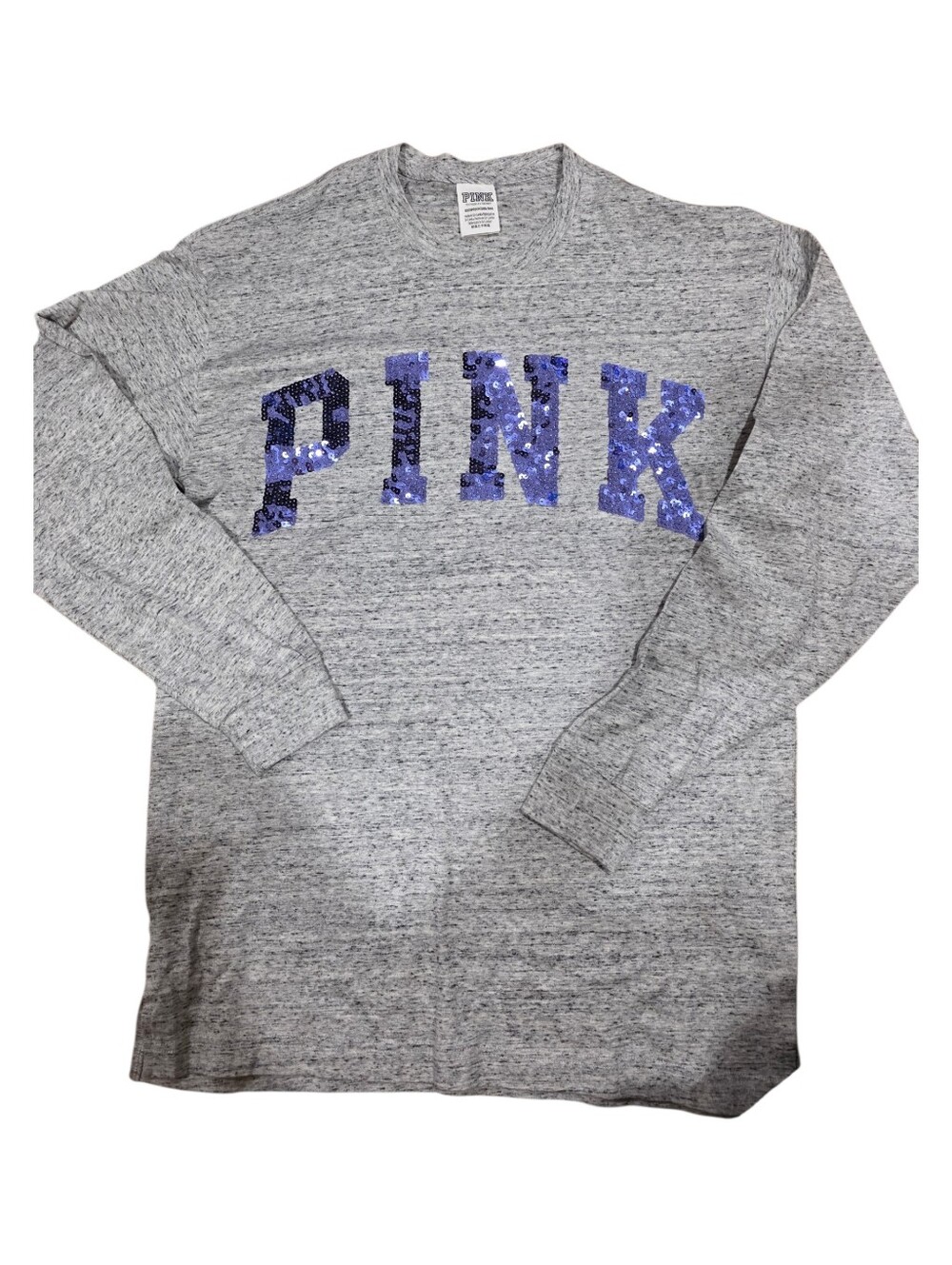 PINK Victoria's Secret XS gray long sleeve tshirt with blue Sequins nwt